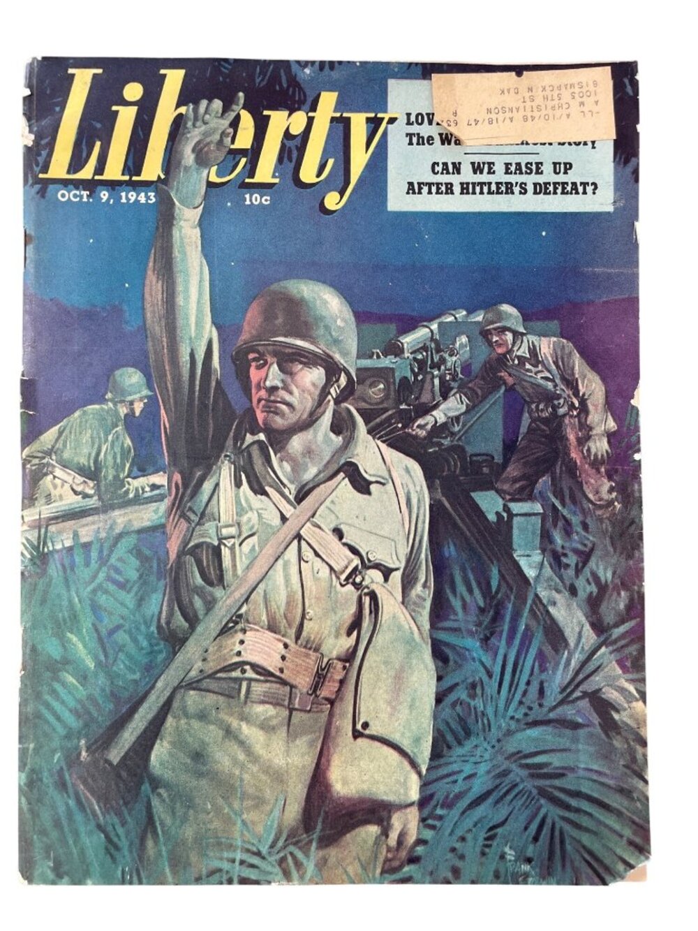 WWII Liberty Magazine October 9 1943 WWII Era Vibrant Cover Artwork Ease Up